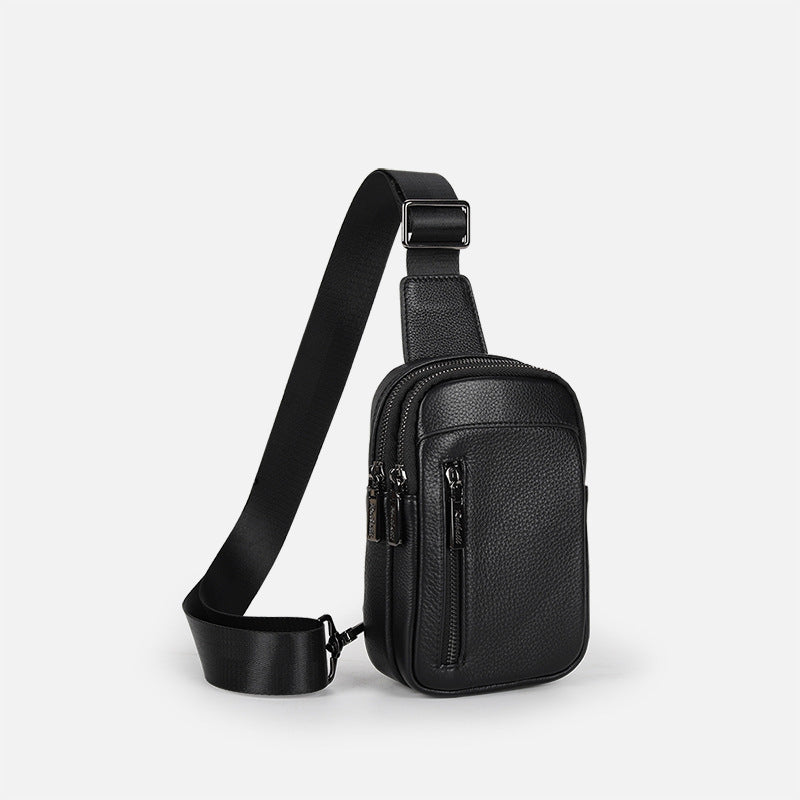 New leather chest bag, men's fashion brand hanging bag, first layer cowhide crossbody bag, casual chest bag, versatile men's small backpack