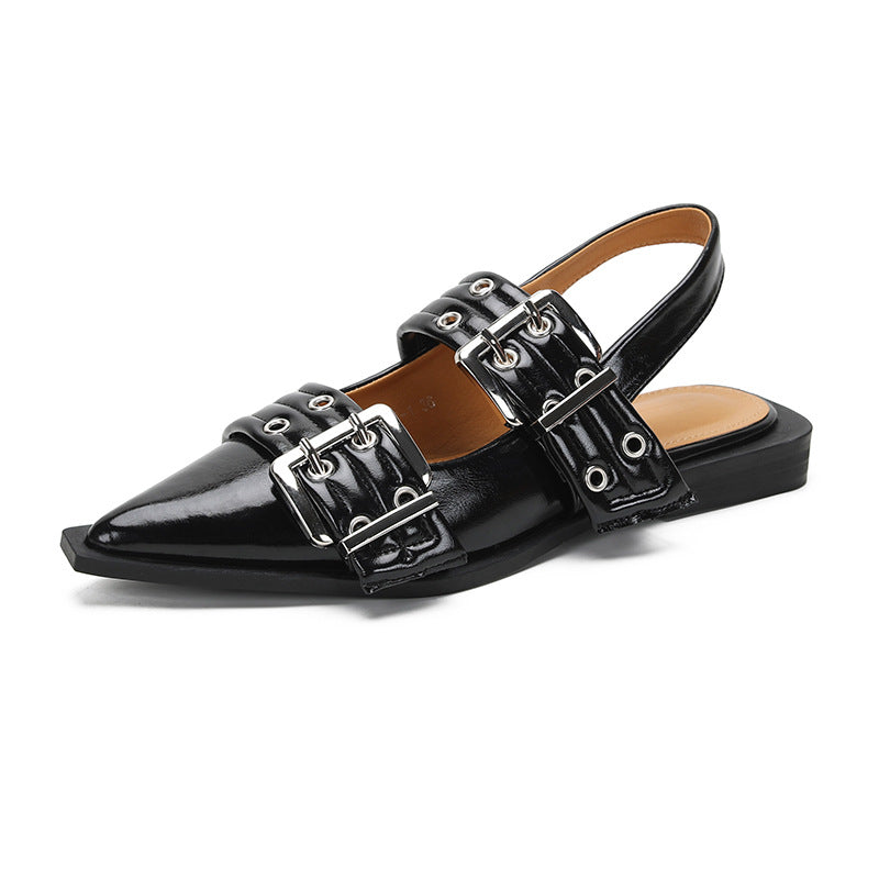 Leather roman toe sandals women's semi-drag pointed toe pumps plus size women's shoes Mary Jane shoes