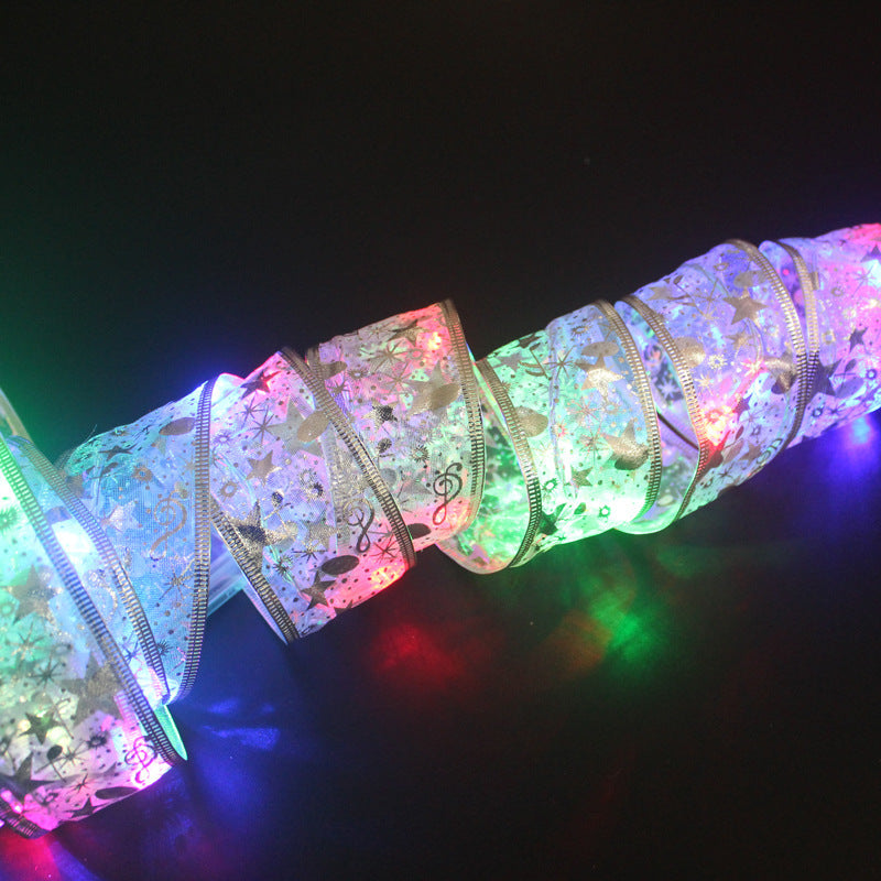 Christmas Ribbon LED String Lights Christmas Decoration Supplies Christmas Tree Decoration Pendant Gifts Hot Stamping Double Layer Ribbon
