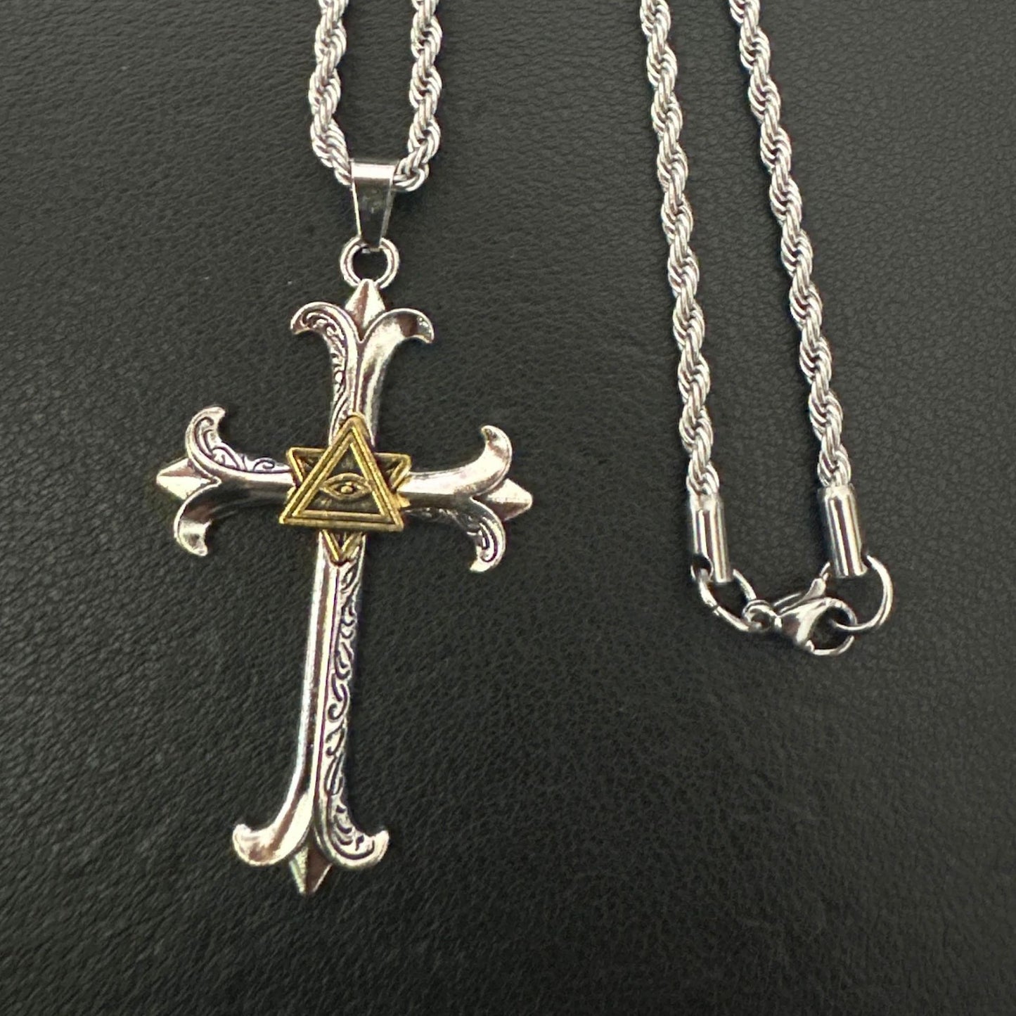 Cross-border hip hop eye of God men's cross pendant Thai silver old personality niche necklace pendant hip hop style