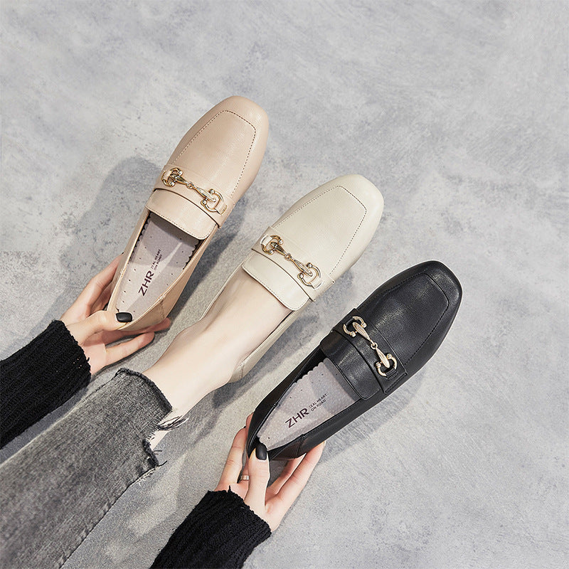 ZHR2023 spring and autumn new shoes, women's casual and versatile, square scalp shoes, slip-on shoes, block heels, work loafers