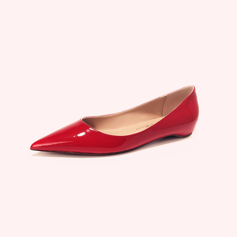 Women's pointed toe inner height: 3CM heel flat shoes, patent leather solid color, versatile casual pumps