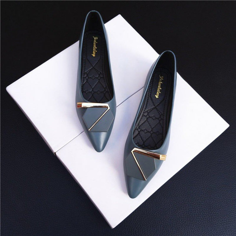 Spring Summer 2023 Season New High Heels Women's Mid Heels Soft Leather Pointed Toe Metal Buckles Fashion Work Women's Shoes