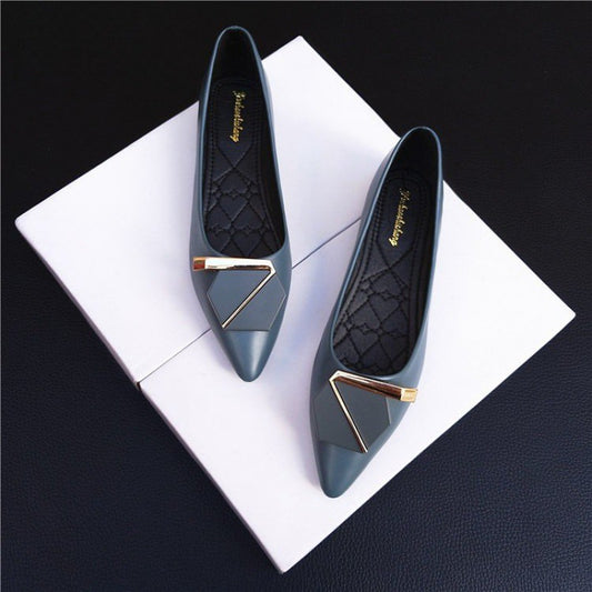 Spring Summer 2023 Season New High Heels Women's Mid Heels Soft Leather Pointed Toe Metal Buckles Fashion Work Women's Shoes