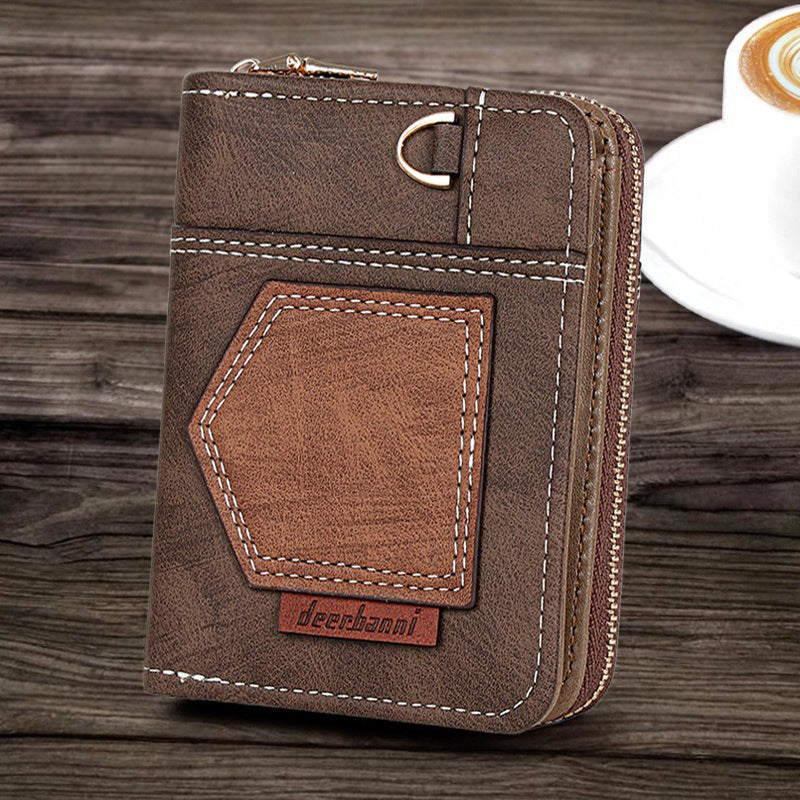 New spliced men's dollar wallet simple folding small retro coin purse European and American business double fold zipper zero