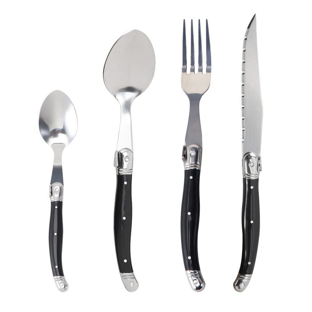Factory spot stainless steel cutlery western food knives and forks spoon plastic handle cutlery set daily western food knives and forks