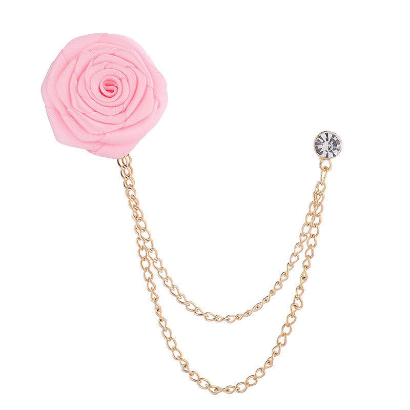 Korean version of men's and women's emcee chest ornament suit accessories encrypted rose brooch tassel chain men's suit accessories