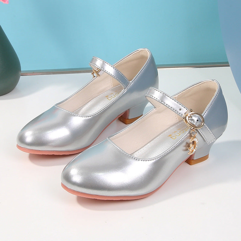 Girls High Heels 2025 New White Princess Leather Kids Shoes Performance Student Shoes 25-40 Size Kids Dance Shoes 5