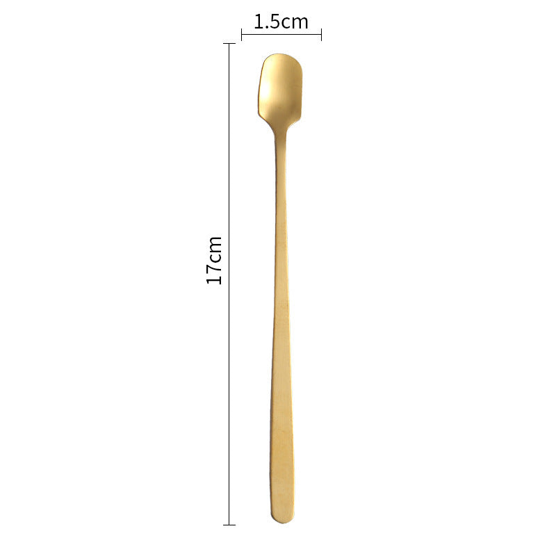 Stainless Steel Square Head Spoon Creative Long Handle Bar Iced Gold Coffee Mixing Spoon Small Round Spoon Mug Spoon