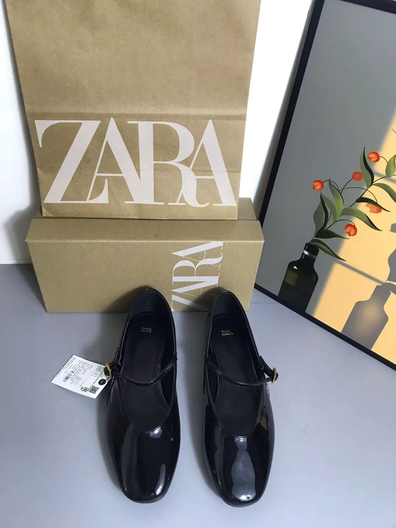 ZA Women's Shoes Spring 2024 New Women's Shoes Red Patent Leather Mary Jane Ballet Flats French Pumps