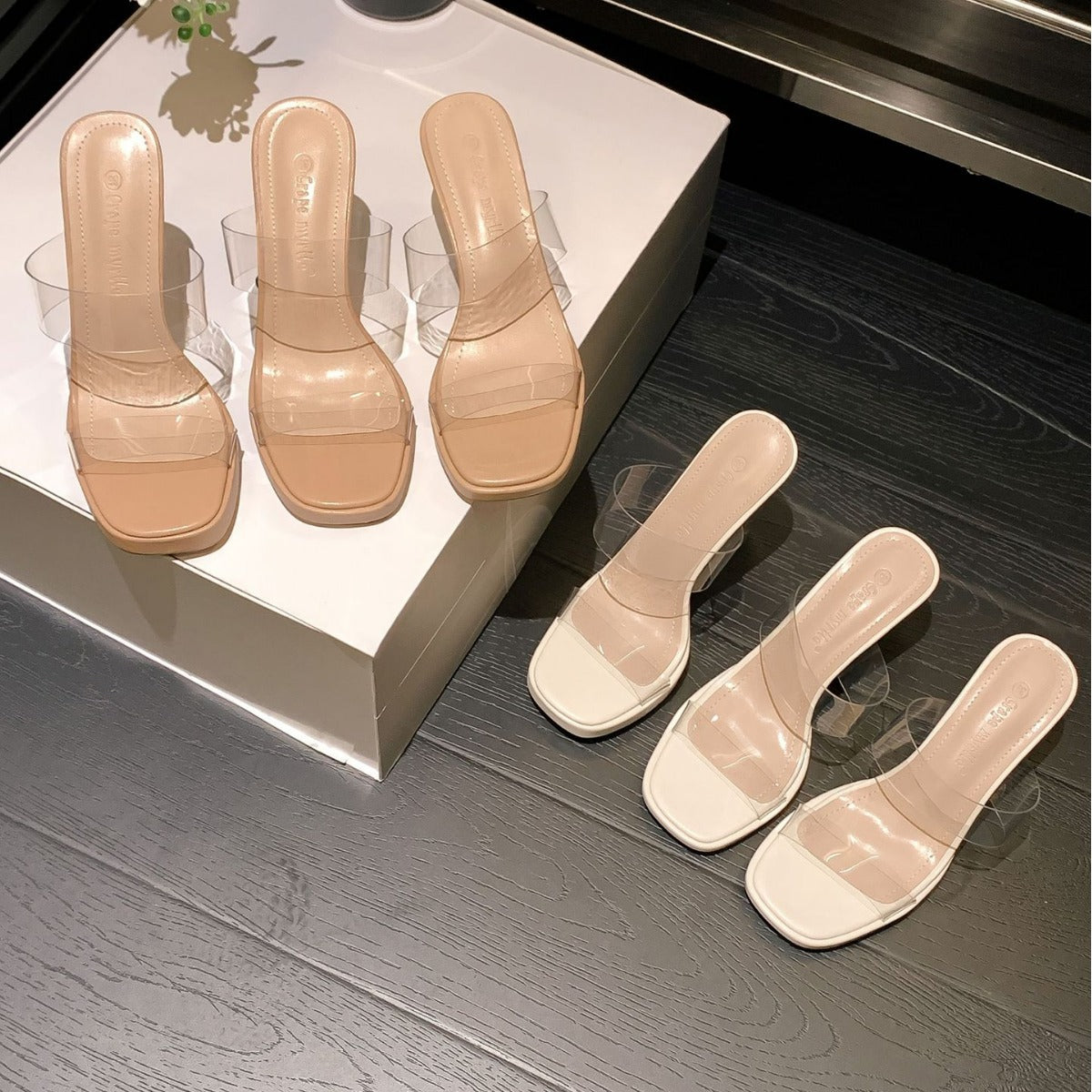 Transparent high-heeled sandals women's 2024 summer new line with thick-soled platform block-heel crystal slippers for women