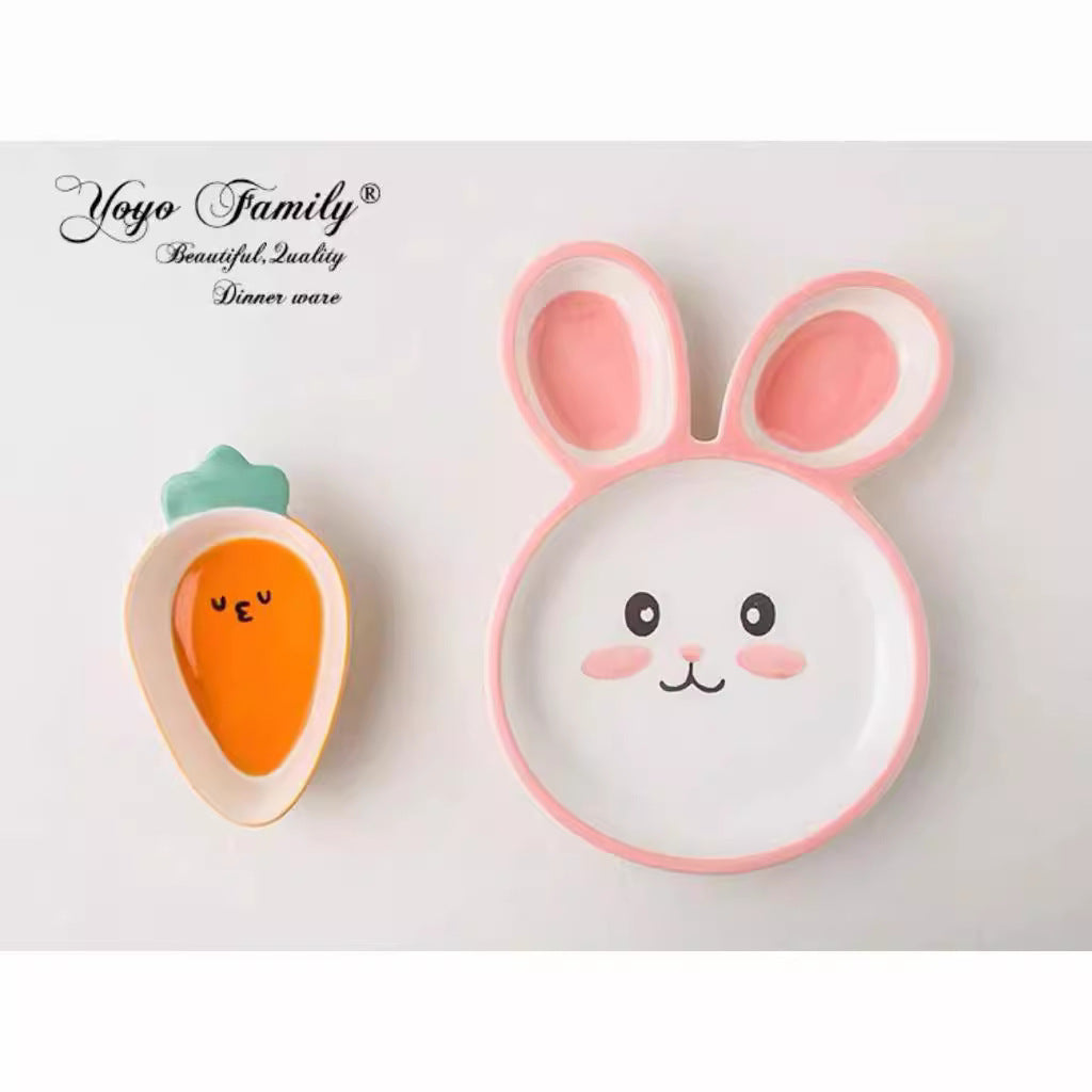 Children's Dinner Plate Creative Rabbit Cute Cartoon Baby Tableware Featured Internet Celebrity Plate Household Compartment Dish Deep Dish