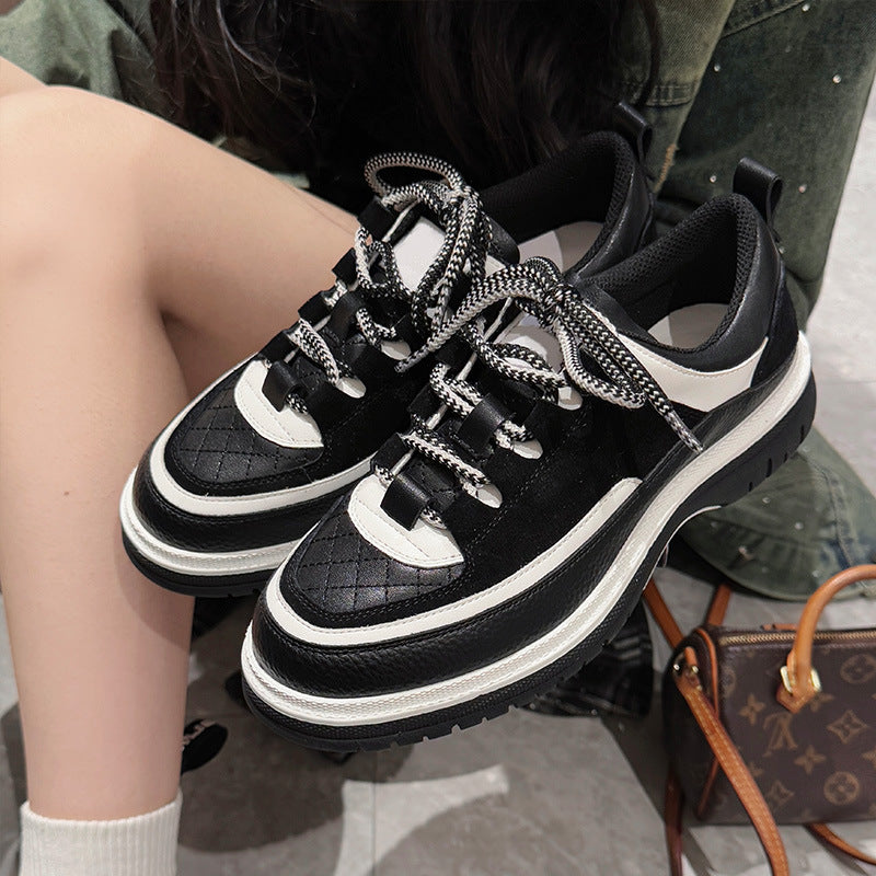 Little Fragrance Wind Thick-soled Panda Daddy Shoes Women's 2025 Spring New Fashion Heightened Sneakers Casual Shoes Women's Versatile