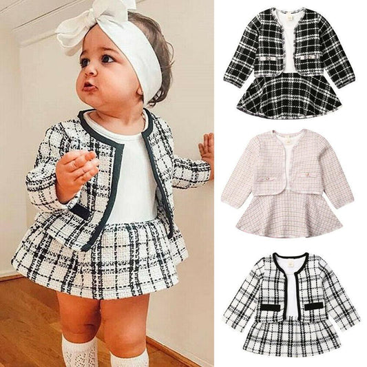 Three-color optional Amazon popular long-sleeved dress two-piece children's clothing baby small fragrance suit one-piece replacement