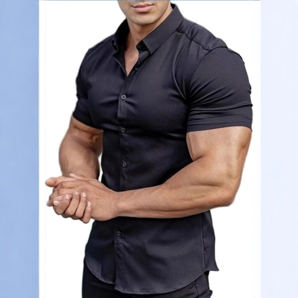summer new short sleeve printed shirt men's shirt collar casual fashion solid color shirt thin short sleeve shirt men