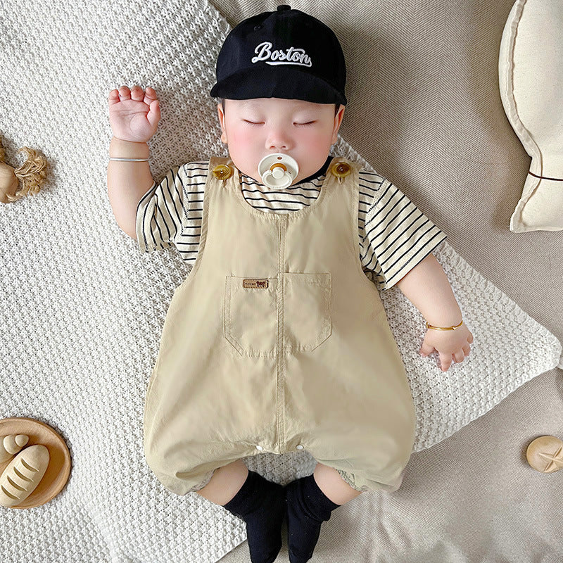 [T-shirt + bib pants set] Korean version of baby clothes two pieces of outing clothes for newborns and boys and girls spring clothes