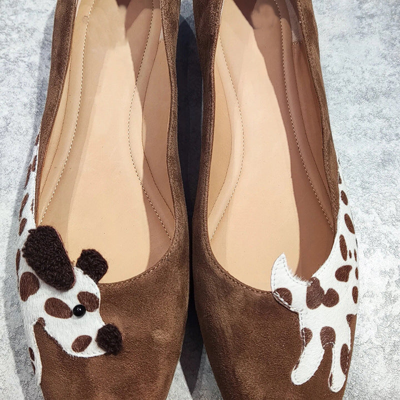 Maillard style~~ khaki cute flat boat shoes women's retro versatile soft soled soft face square toe Mary Jane single shoes