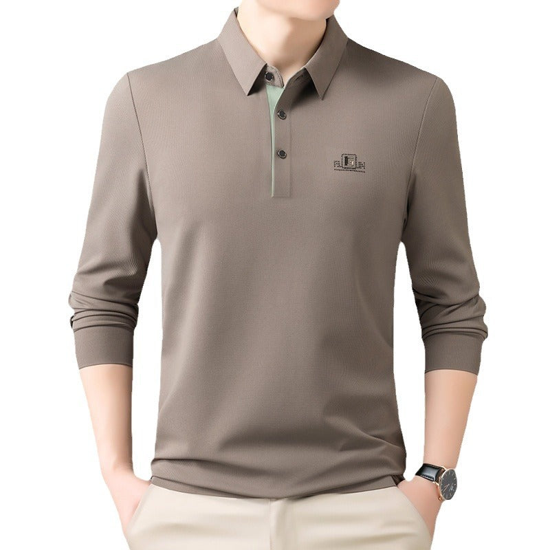 Spring Ice Silk Long Sleeve Men's T-Shirt Young and Middle-aged Fashionable Casual Thin Loose Base Shirt Men's Dad Wear