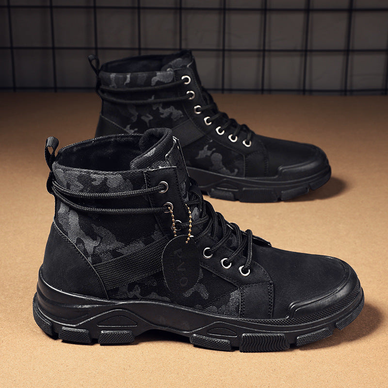 Popular outdoor trend martin boots plus size four seasons cloth men's boots camouflage pattern velvet thickened boots wholesale