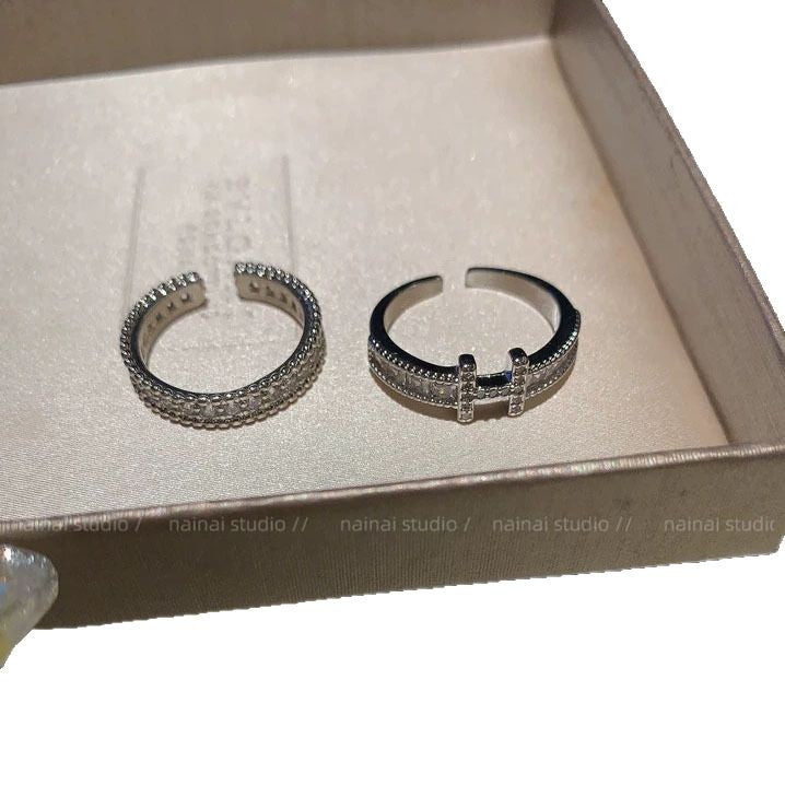 H letter ring ~ full of diamonds high-end light luxury index finger ring 2025 new explosive layering fashionable ring trendy girl