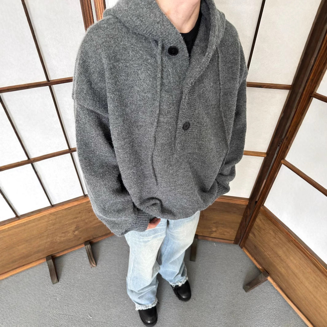 MADEEXTREME Fall/Winter Knitted Sweater Hoodie Solid Color Simple American Loose Slouchy Top For Men & Women