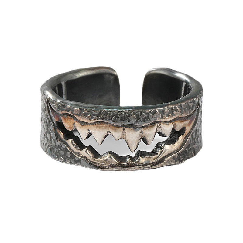 Creative trend opening ring black men's domineering vintage shark ring luxury niche design accessory