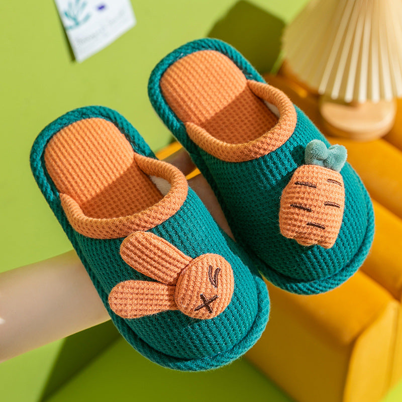 Children's linen slippers home parent-child slippers cute cotton and linen household floor slippers anti-slip sweat resistant cotton slippers