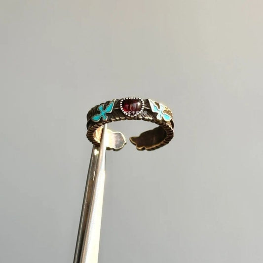 "Flying Bird Collection" vintage pre-loved flying bird ring women's vintage brushed red heart butch style index finger ring