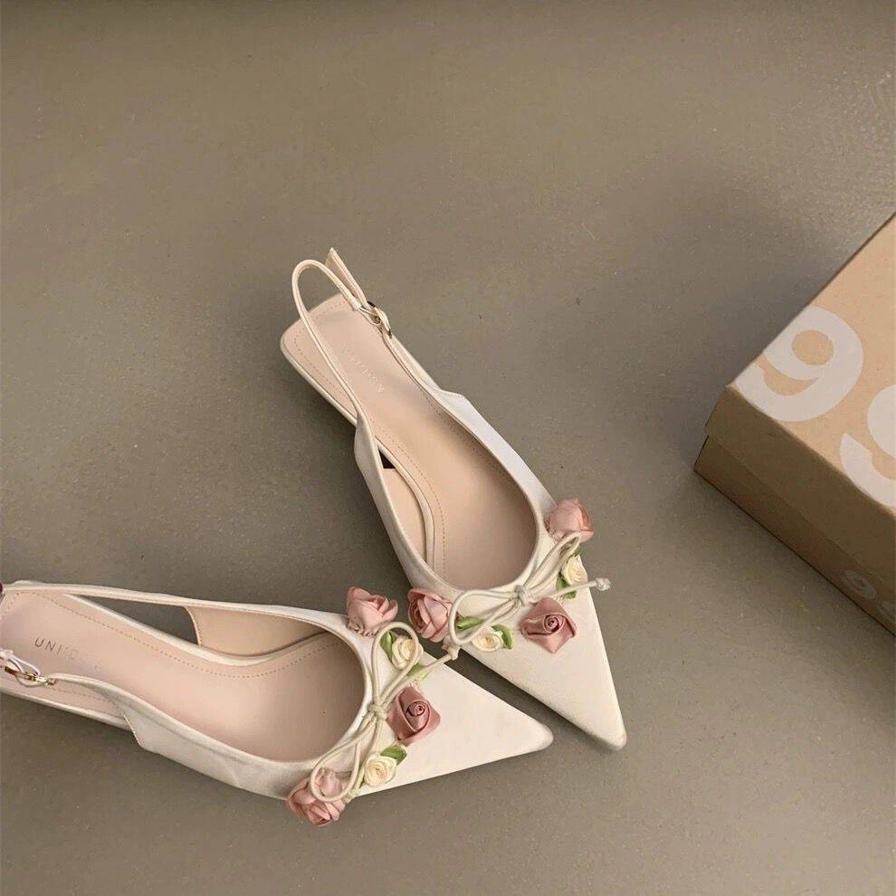 High heels, French toe sandals, fairy style women's shoes, spring and summer white high heeled sandals, Korean version of single shoes