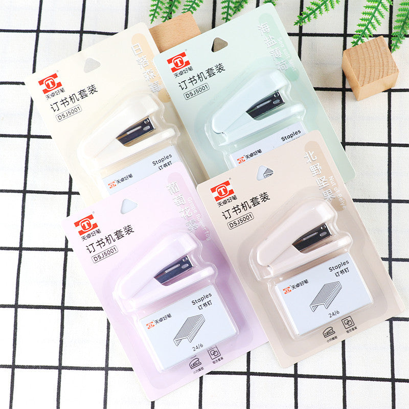 Cute cartoon primary school student stapler binding machine small set children learning book stationery mini stapler