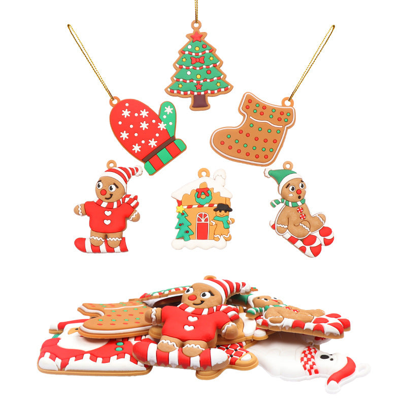 Cross-border hot selling pvc soft rubber Christmas pendant gingerbread man pendant Christmas decoration gift DIY snow scene decoration