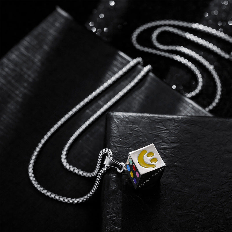 Necklace Male Hip Male Personality Lucky Smile Face Multi-faceted Dice Pendant Male and Female Hip Hop Couple Pendant Necklace ins