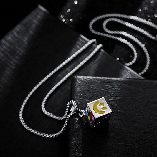 Necklace Male Hip Male Personality Lucky Smile Face Multi-faceted Dice Pendant Male and Female Hip Hop Couple Pendant Necklace ins