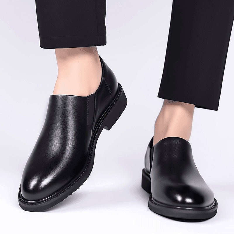 Autumn new 2024 men's shoes, round-toed business leather shoes, booties, wedges, comfortable soft soles, heightened driving shoes, and pedals