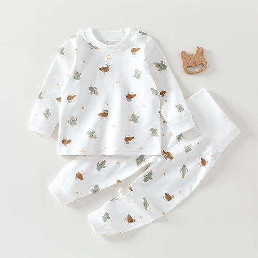 Spring and autumn high-waisted belly protection newborn autumn clothes set children's autumn pants baby thermal underwear baby leggings pajamas