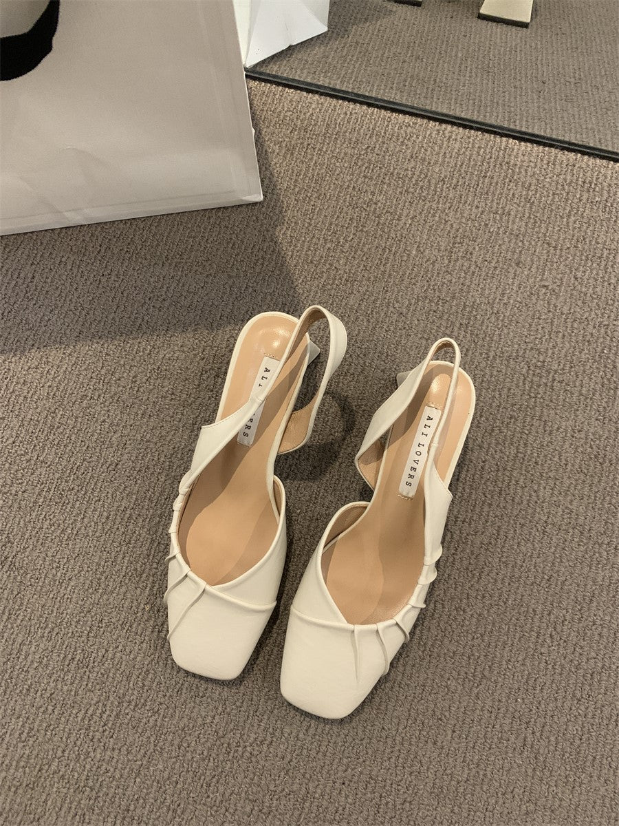 Spring/Summer 2025 New High Heel Baotou Back Empty Sandals Women's Shoes Block Heel Pumps Pumps French Gentle Wind Single Shoes Women's Shoes