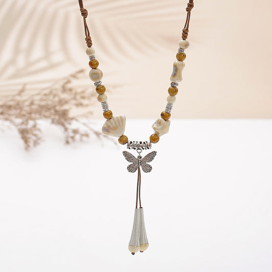 New vintage ethnic style ceramic necklace women's long sweater chain cross-border trinket accessories manufacturers wholesale