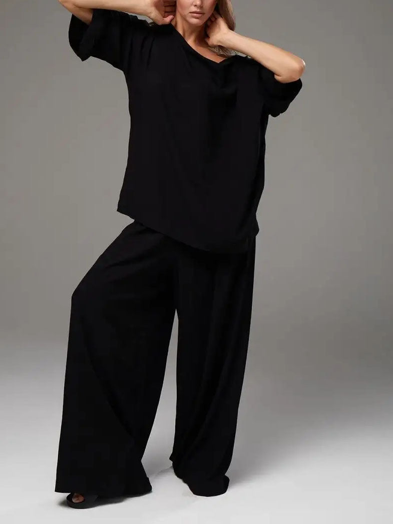Комплект spot cross-border French minimalist style laid-back casual loose top trousers women's suit