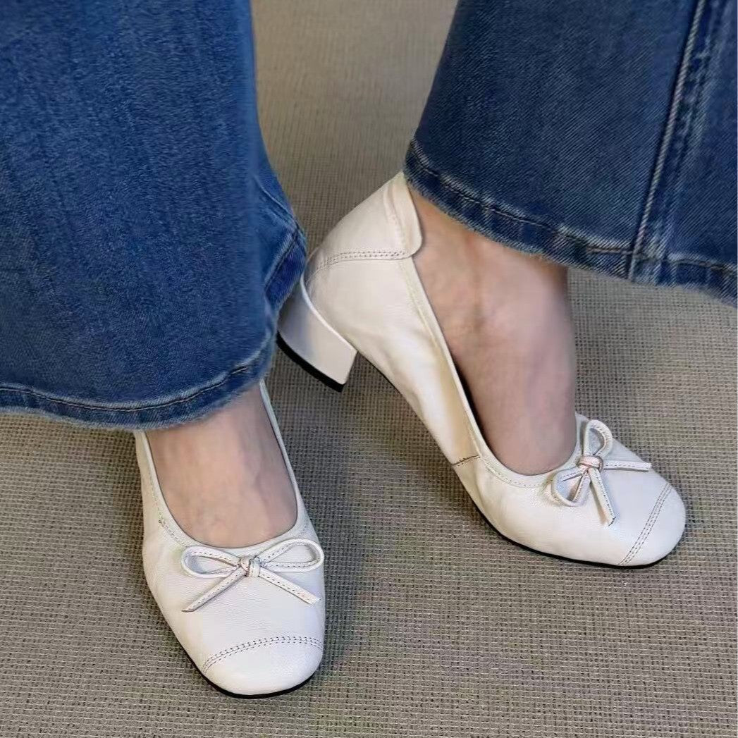 Sheepskin giant soft and comfortable two types of high-heeled French ballet shoes, soft-soled soft-side shoes, women's shoes, versatile single shoes