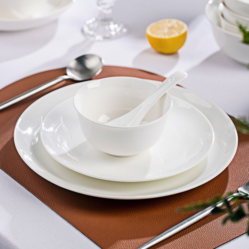 Nordic Simple Pure White Underglaze Color Bowl Plate Noodle Bowl Ceramic Tableware Dish Set Gift Wholesale Free Combination