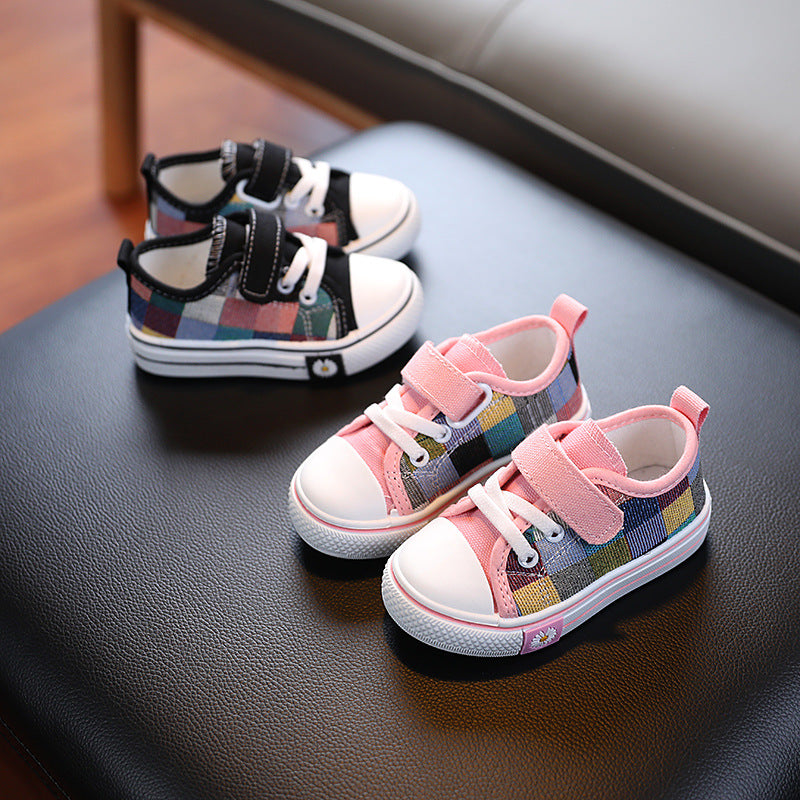 Low-top children's canvas shoes 2023 spring and autumn new children's British style skid shoes for boys and girls kindergarten children's shoes
