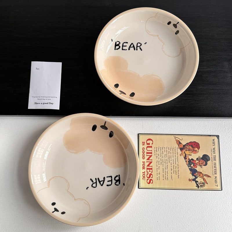 Cartoon Cute Bear Ceramic Dishes Tableware Home Kids Small Bowl Snack Saucer Yogurt Bowl Cute Bowl Plate Set
