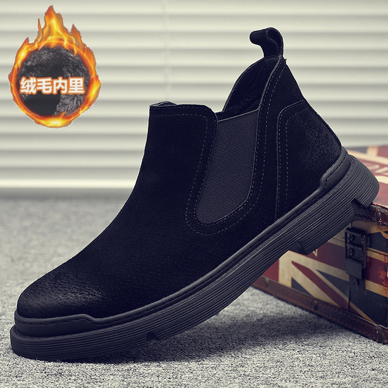 Men's shoes autumn and winter plus velvet warm Chelsea boots men's leather Martin boots men's tooling high-top British style wolf boots
