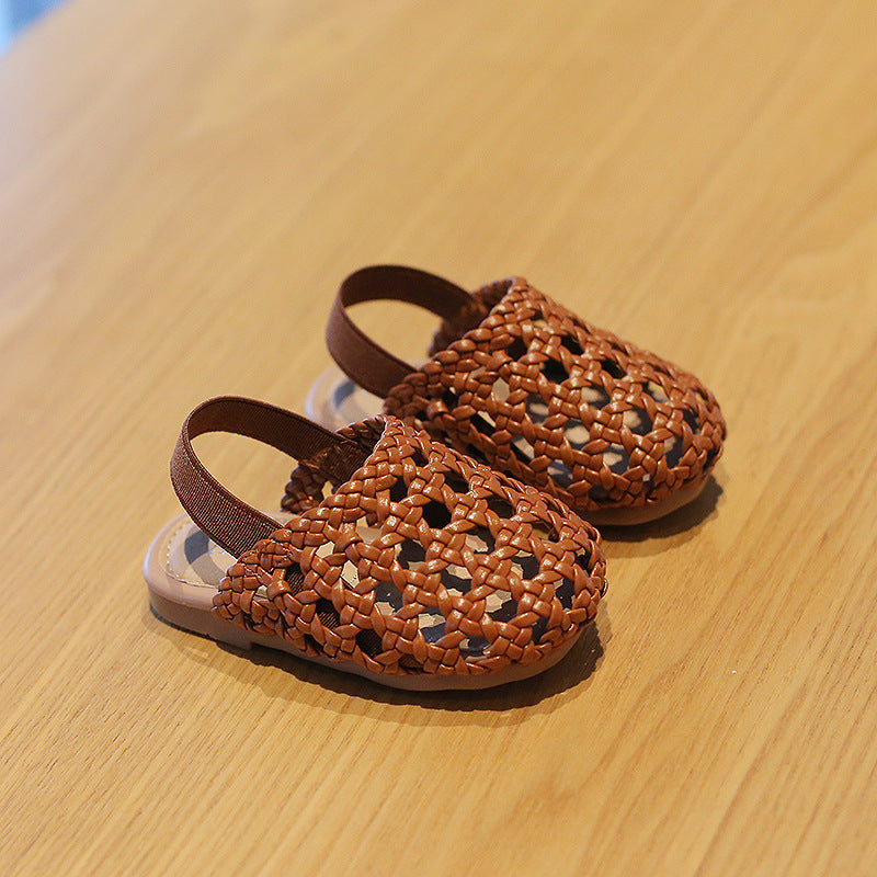 Summer baby shoes for girls toe anti kick woven sandals baby soft soles anti-slip toddler shoes hollow shoes
