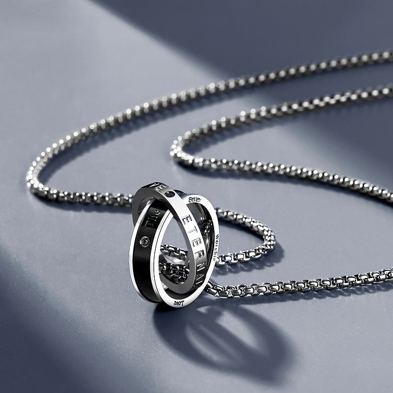 Necklace men's hip-hop titanium steel does not fade double-ring pendant high-quality versatile sweatshirt sweater chain sweater chain accessories women