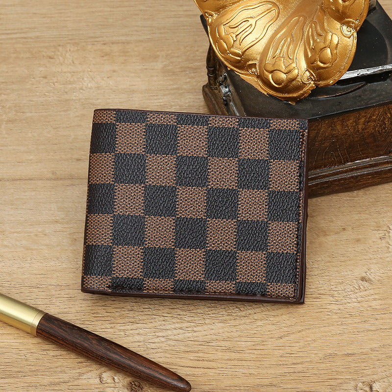Cross-border men's short wallet, business wallet, checkerboard, youth horizontal, light luxury, multi-card slot, small bag, anti-theft brush