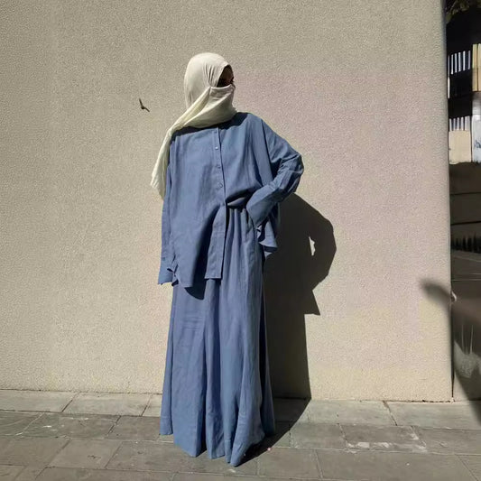 Spot 2024 Spring Cross Border Foreign Trade Women's Muslim Women's Suit Loose Long Sleeve Shirt Skirt Rest