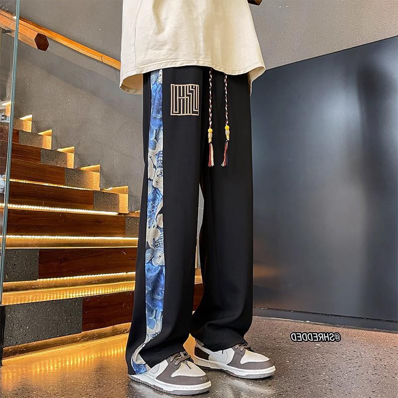 Cross-border new loose casual pants men's trend versatile pants autumn new pendant velvet mopping trousers apricot color