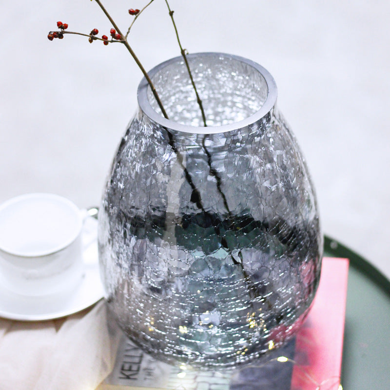 Creative large light luxury cracked ice flower glass vase glazed transparent flower utensils American home decoration flower arrangement