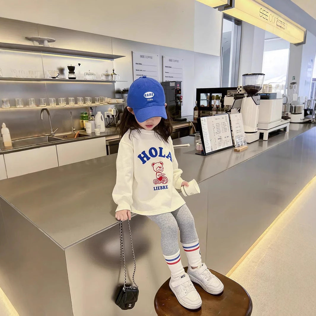 2025 New Girls Set Spring and Autumn Baby Foreign Cotton Soft Clothes Children's Fashionable Casual T-Shirt Two Piece Set.